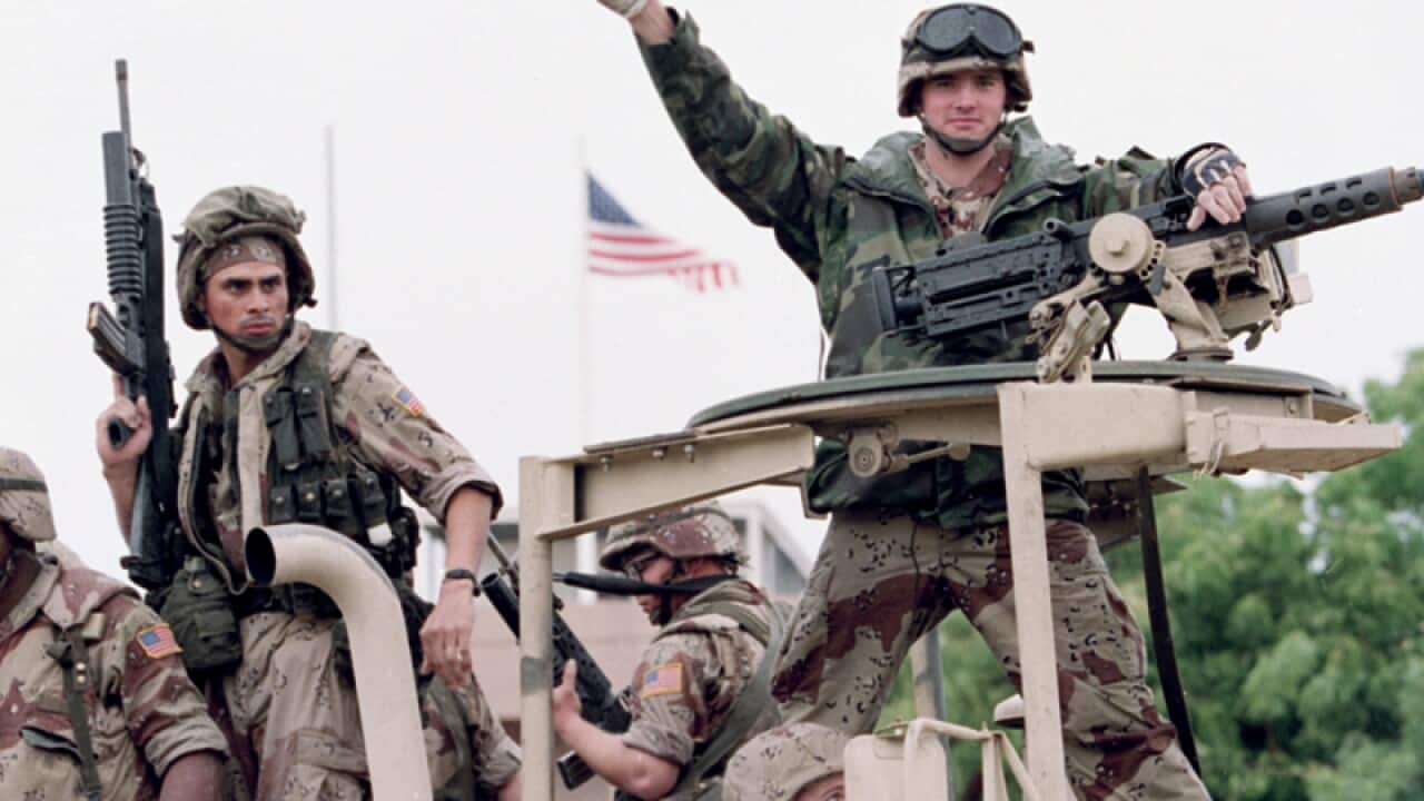 U.S. Marine gives the thumbs up in Mogadishu