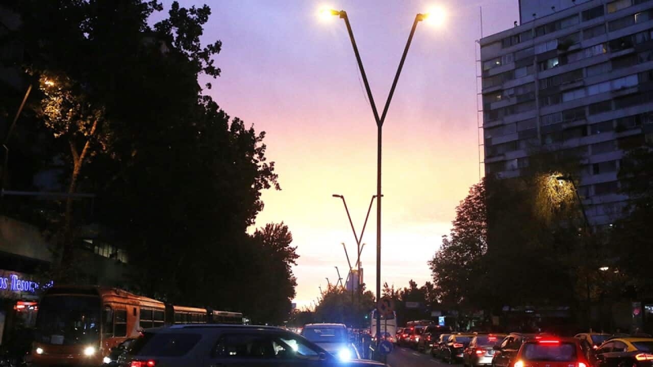Traffic as workers return home after a strong magnitude 7.1 earthquake