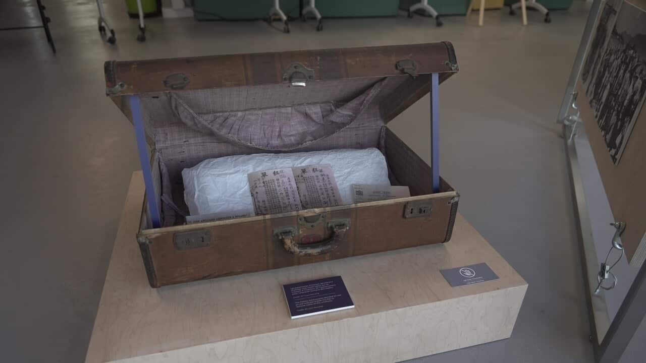 A suitcase recovered from an abandoned Hong Kong apartment, where a World War II diary written by Chinese naval officer Lam Ping-yu was found (AAP).