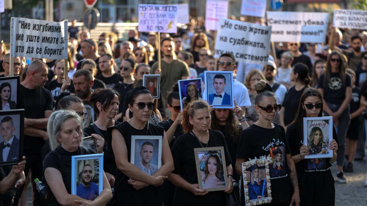 Relatives of the victims of the night club fire protest in Kocani