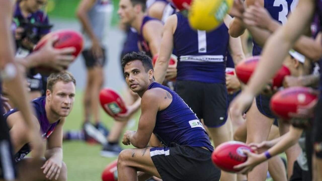 Danyle Pearce of the Fremantle Dockers training.