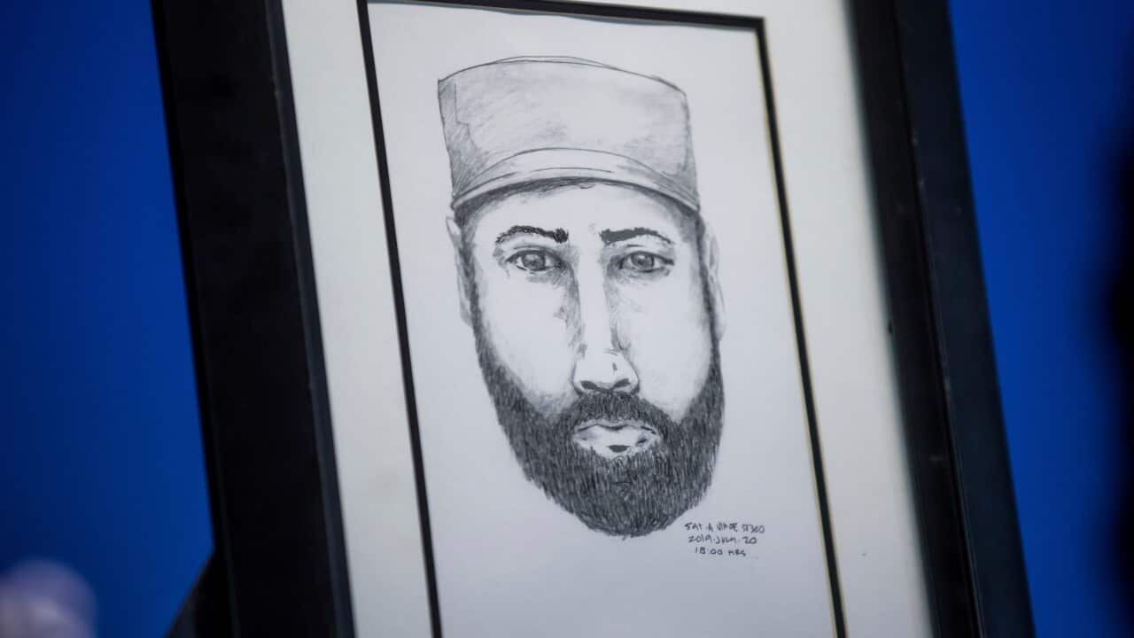 A sketch of a man who the Royal Canadian Mounted Police say interacted with Lucas Fowler and Chynna Deese.