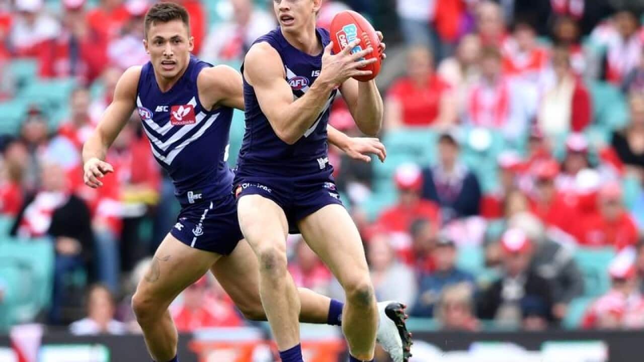 Nat Fyfe of the Dockers during the Round 21 AFL match.