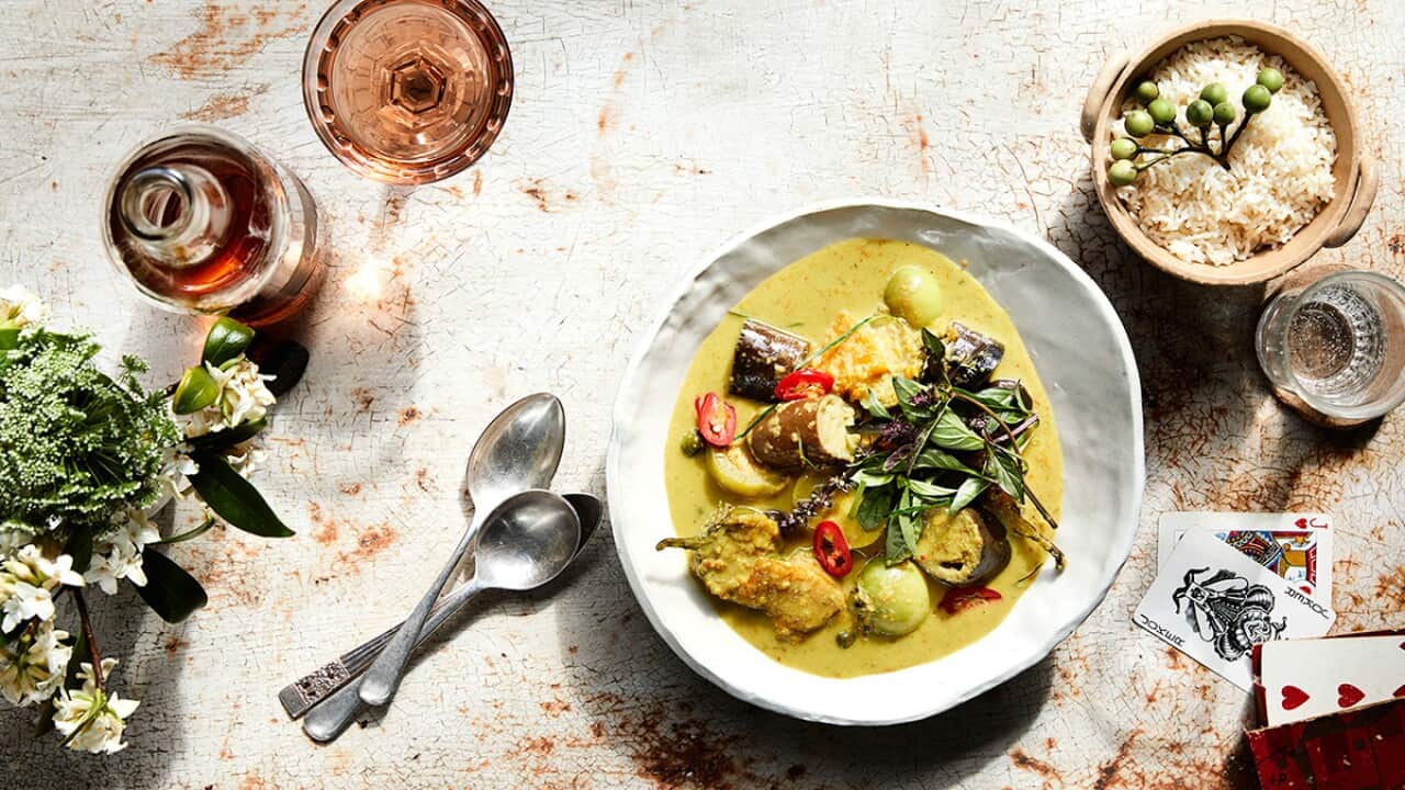 Eggplant and pumpkin green curry