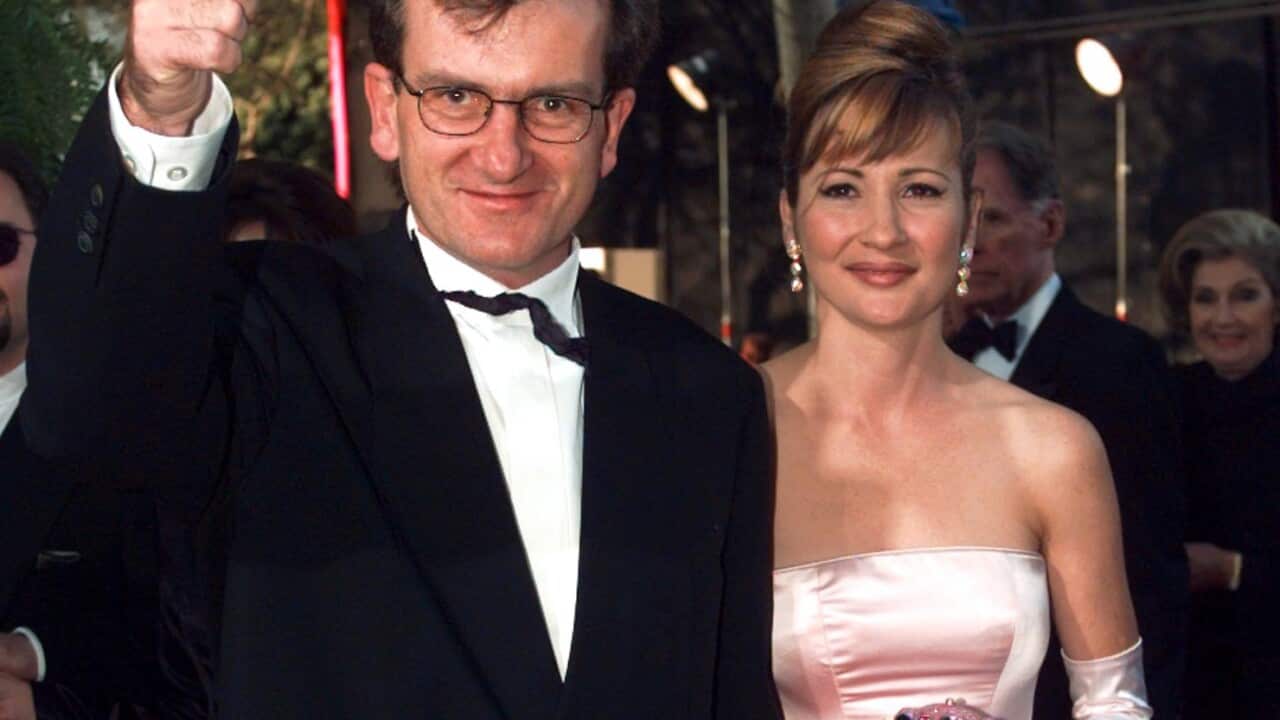 Director of "Babe" Chris Noonan, left, and the voice of "Babe" Christine Cavanaugh, right, arrive for the 68th Academy Awards. (AAP)