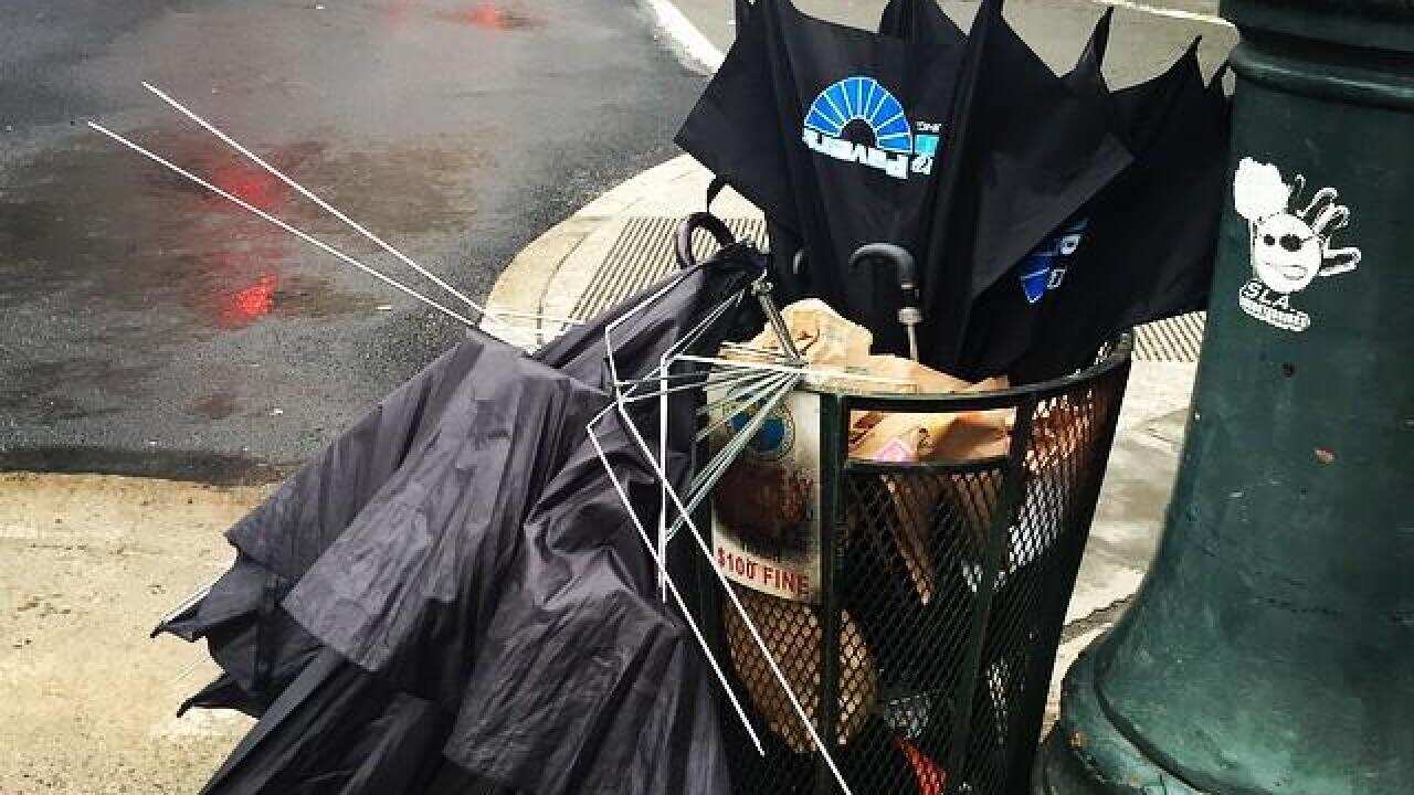 Umbrellas are the latest victims of the NSW storm.(Twitter @TRMacM)