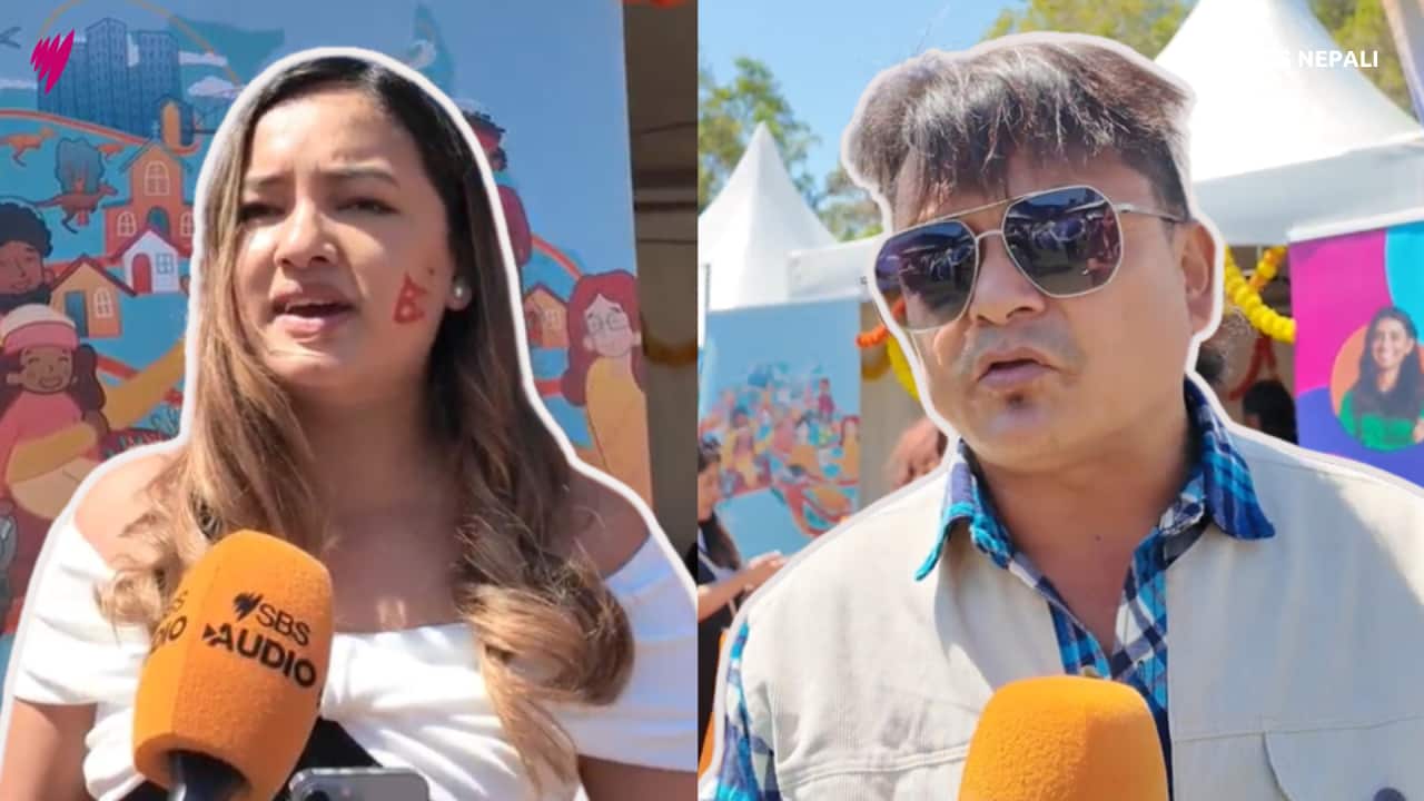 Salina Basnet (left) and Sovit Basnet discuss the impact of social media and the potential of the Nepali film market in Australia.