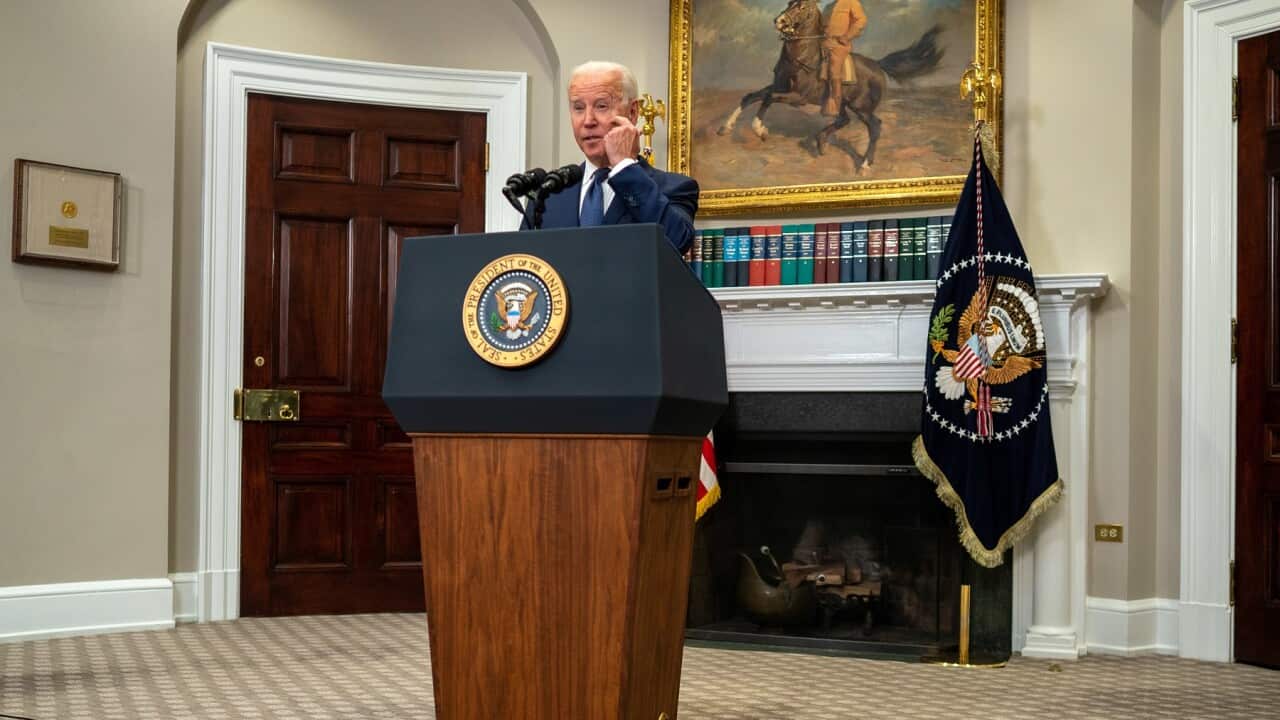 US President Joe Biden gives an update on the evacuation of American citizens