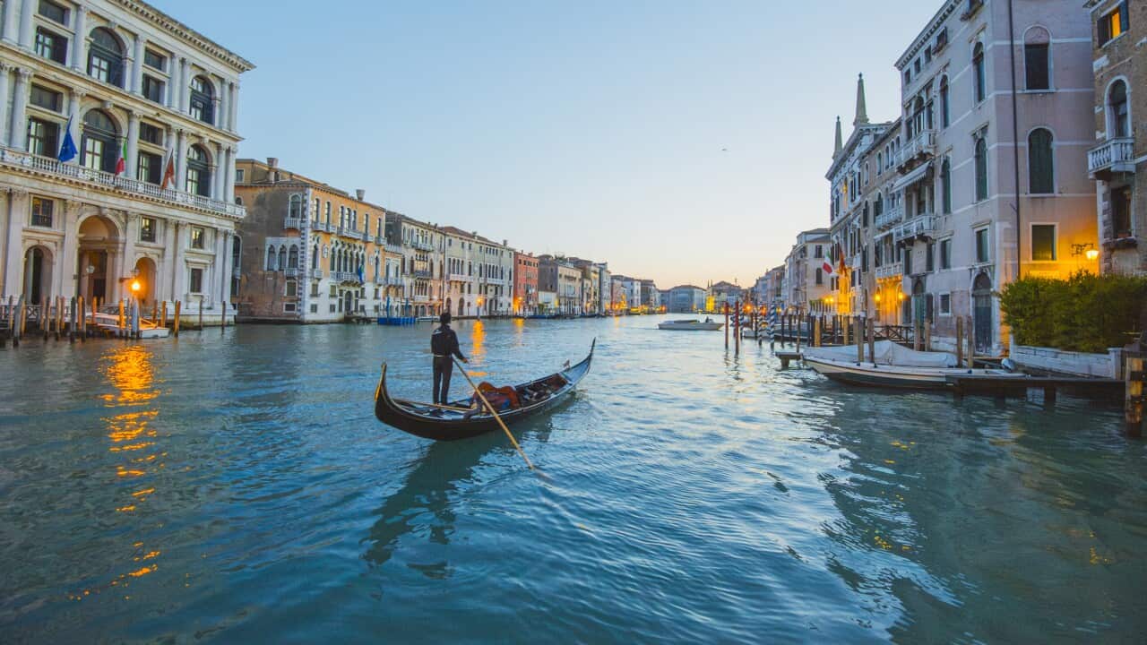 Italy, Veneto, Venice, Gondola on Canal Grande