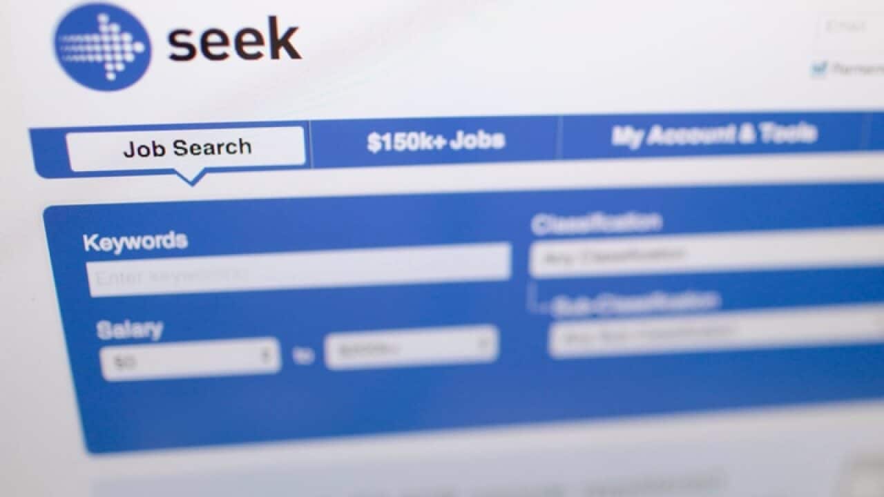 The website of online job search engine 'Seek' on a screen