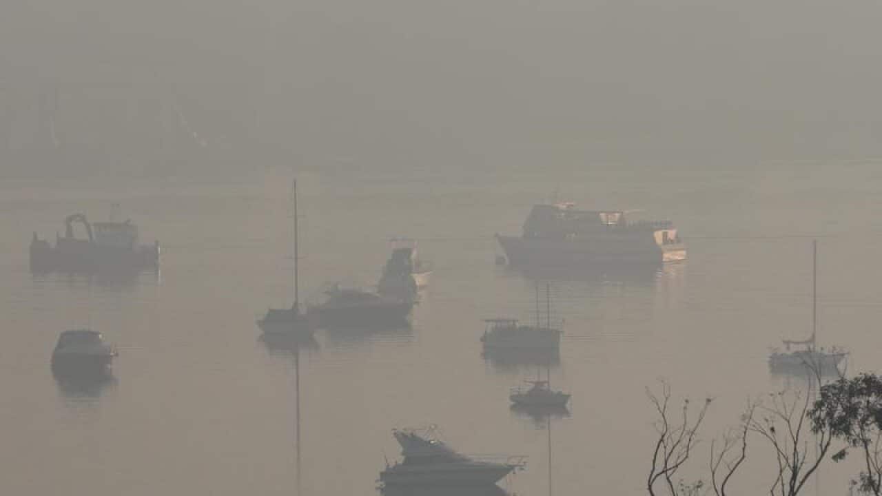 A smoke haze is seen blanketing the Parramatta River.