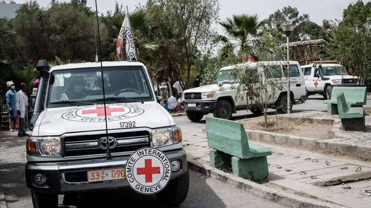 Ambulances of Red Cross are seen at the Mekele General Hospital in Mekele, on June 24, 2021.