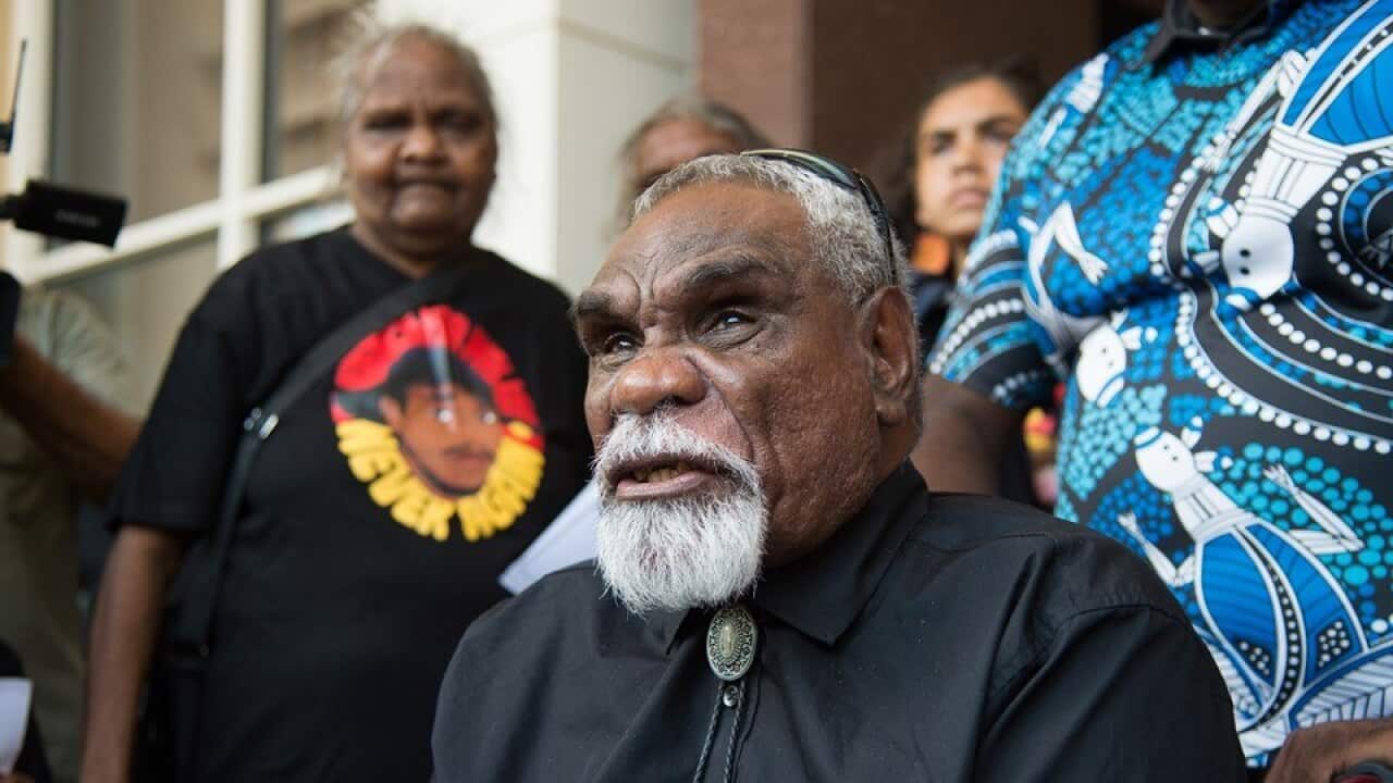 Warlpiri Elder from Yuendumu Ned Jampijinpa Hargraves outside the Northern Territory Supreme Court in Darwin.