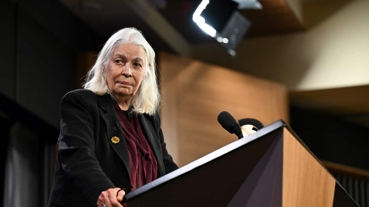 Professor Marcia Langton AO addresses the National Press Club in Canberra (AAP)