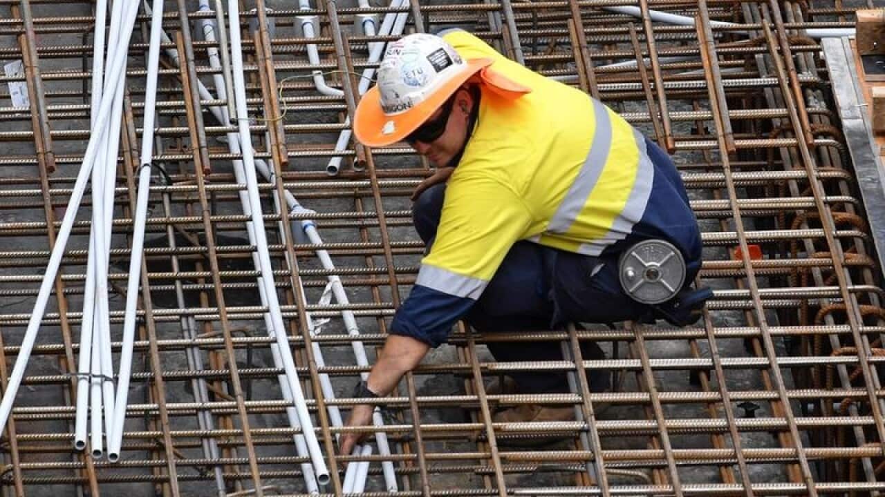 Construction workers on a building site