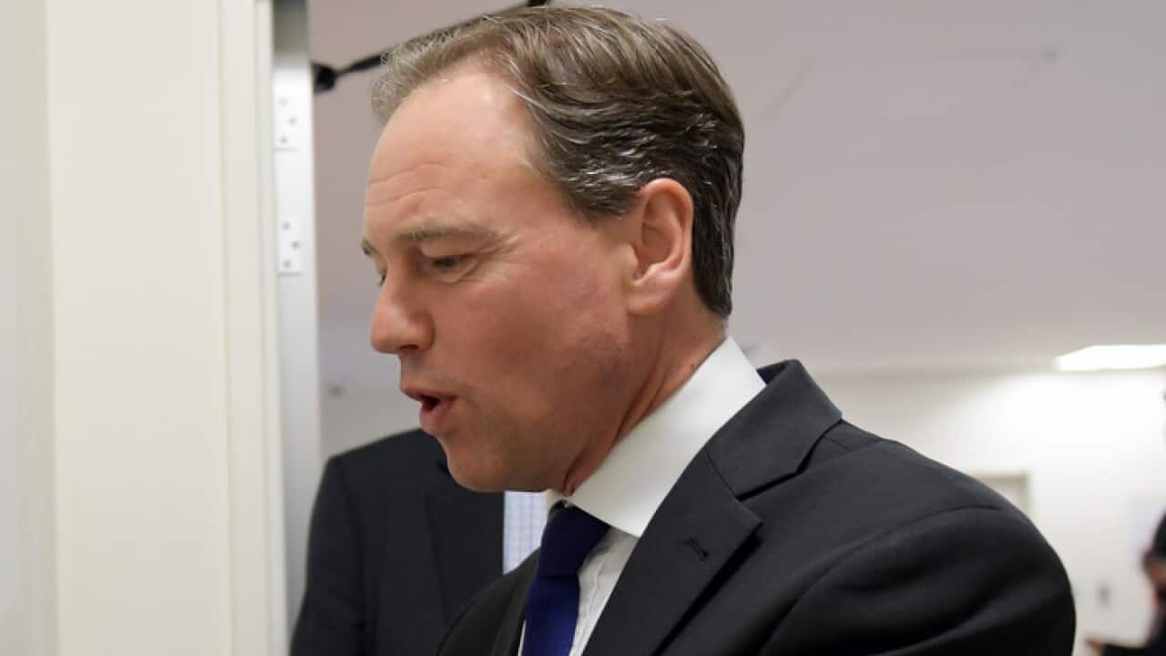 Federal Health Minister Greg Hunt during a visit to the Royal Children's Hospital, Melbourne, Sunday, August 13, 2017. Mr Hunt visited the hospital to launch of a new $5.5 million immunisation awareness campaign. (AAP Image/Tracey Nearmy) NO ARCHIVING