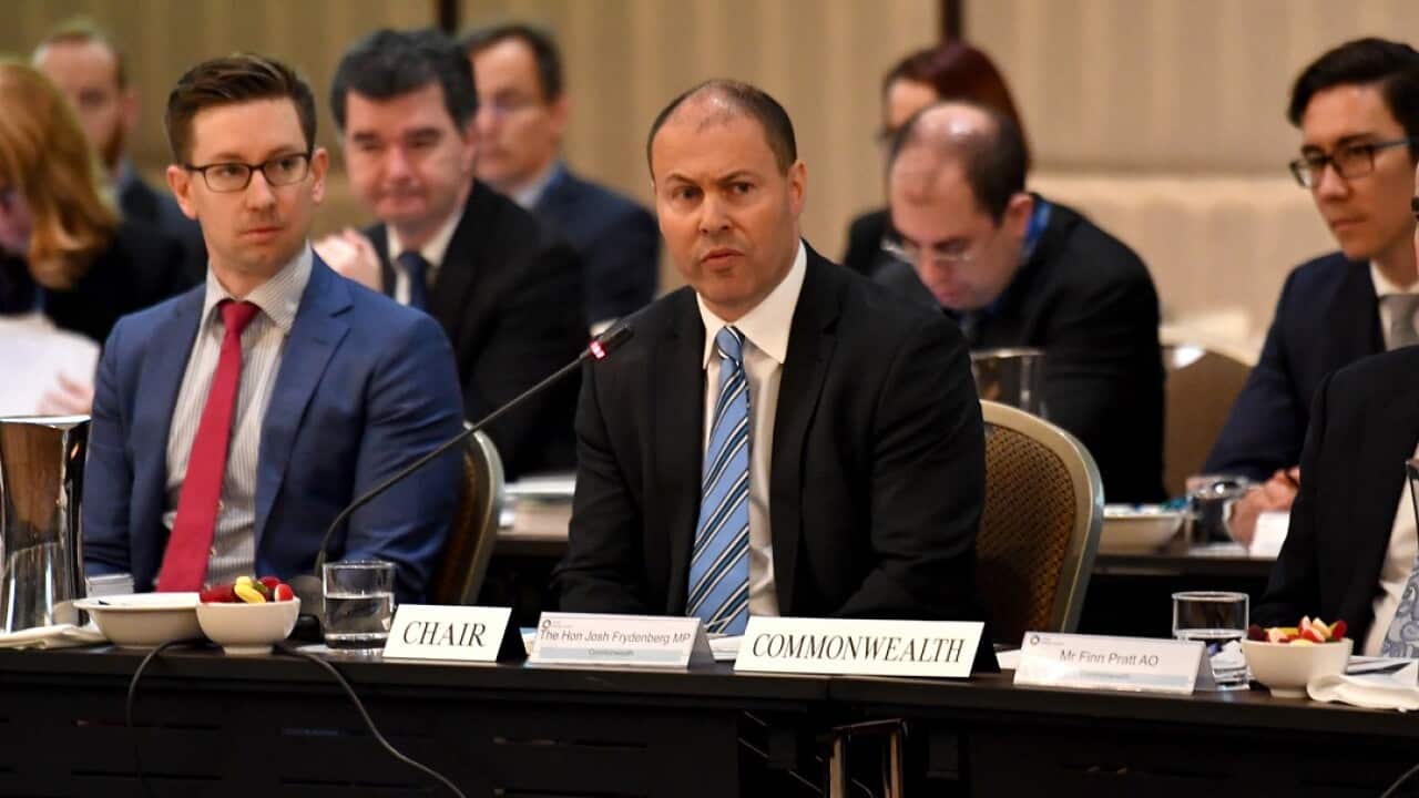 Minister for Energy Josh Frydenberg with state and territory energy ministers during a COAG meeting to discuss the National Energy Guarantee (NEG) at the Shangri La Hotel in Sydney, Friday, August 10, 2018. (AAP Image/Mick Tsikas) NO ARCHIVING