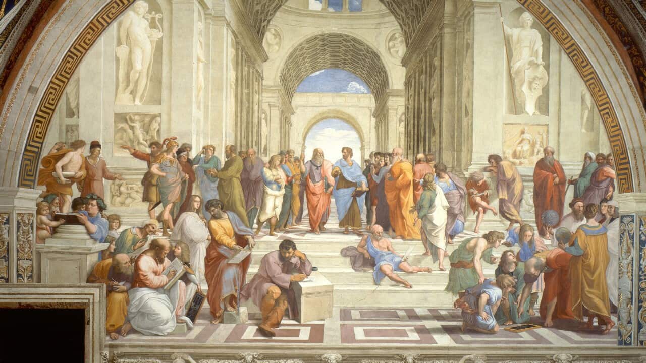 La Scuola di Atene è un affresco (770×500 cm circa) di Raffaello Sanzio, databile al 1509-1511 ed è situato nella Stanza della Segnatura