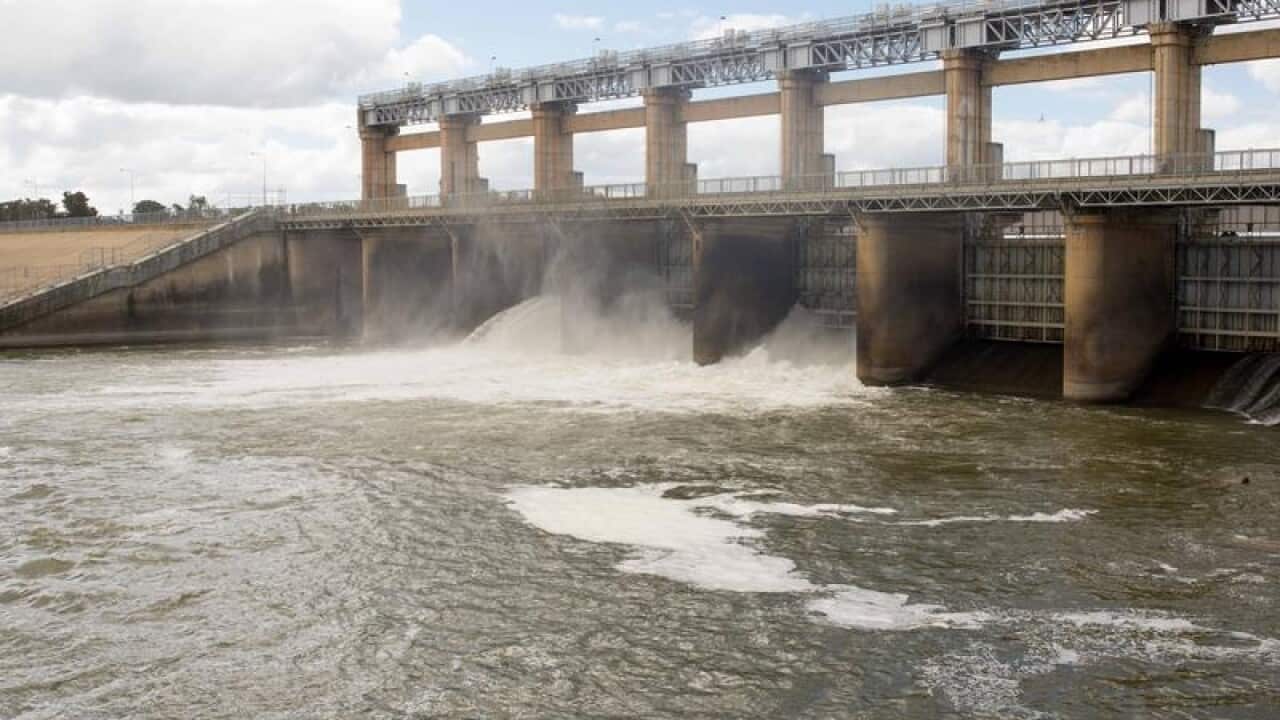 A file of the Lake Mulwala weir over the Murray River in Victoria