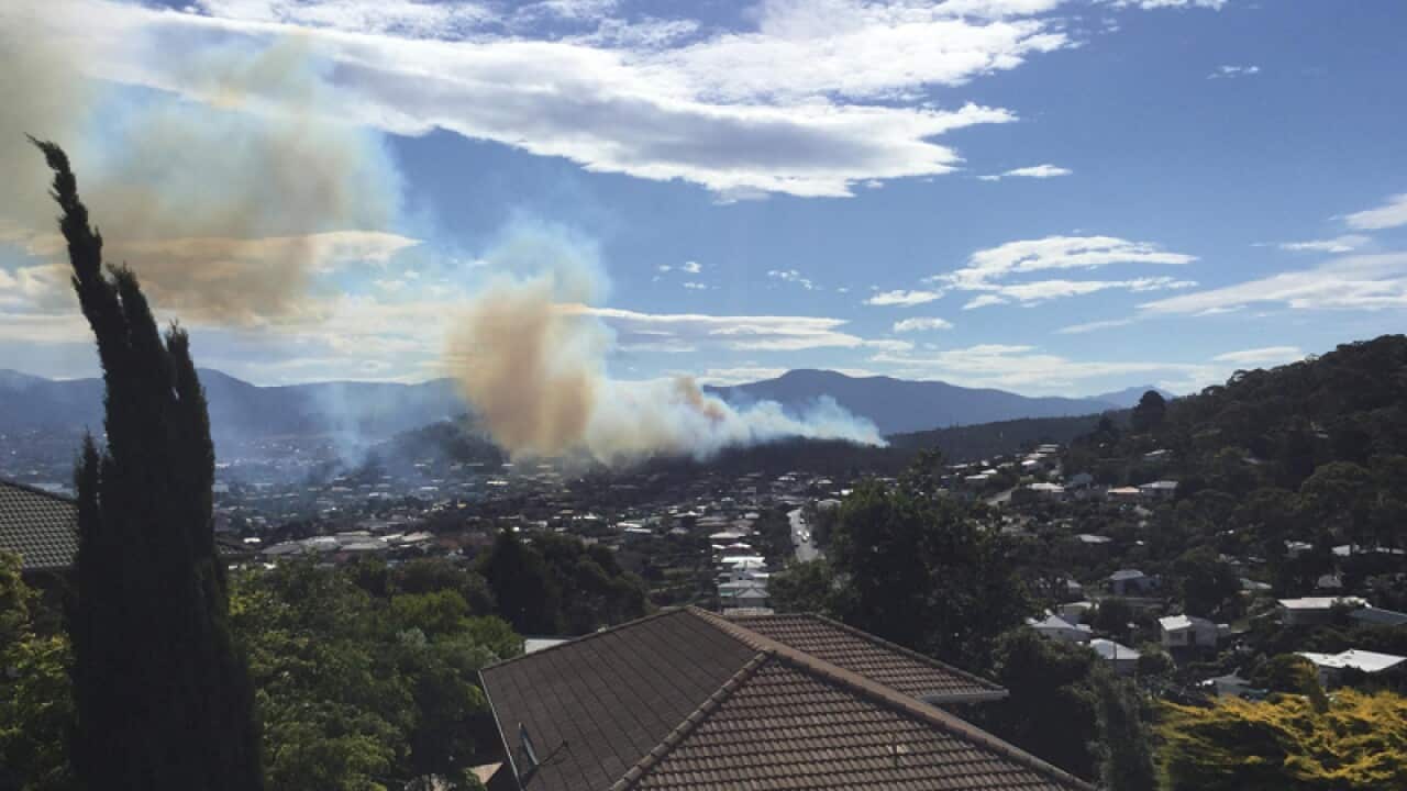 A bushfire burns in the suburb on Lindisfarne