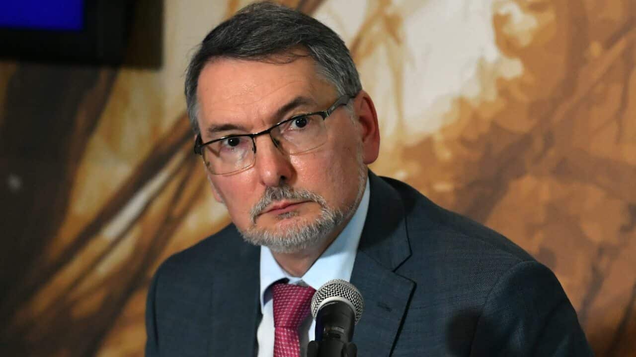 Russia's Ambassador to Australia Dr Alexey Pavlovsky at a press conference in Canberra.