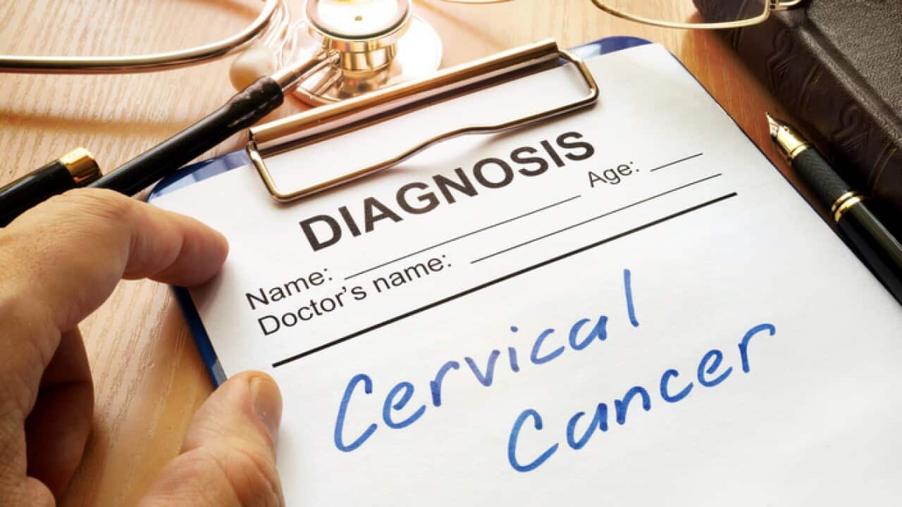 A diagnostic form with words Cervical cancer.