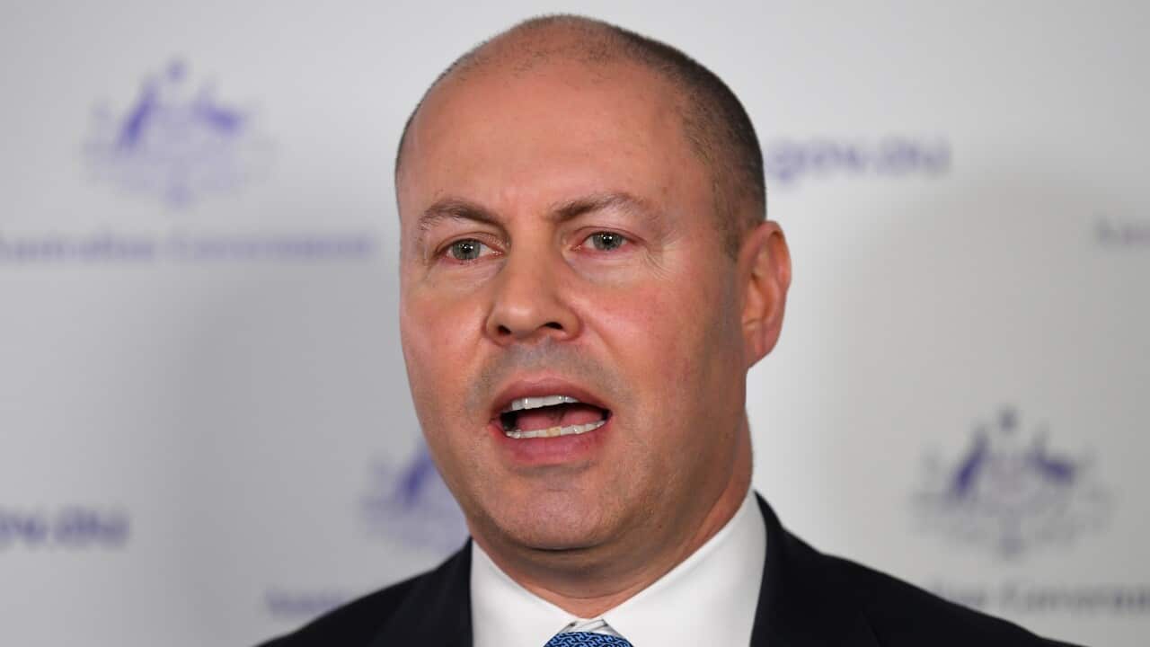 Treasurer Josh Frydenberg addresses the media during a press conference.