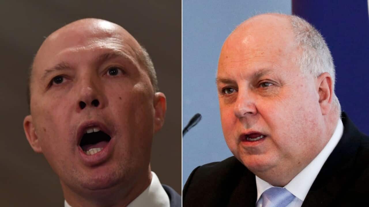 Composite image of Immigration Minister Peter Dutton and Acting Victoria Premier Tim Pallas