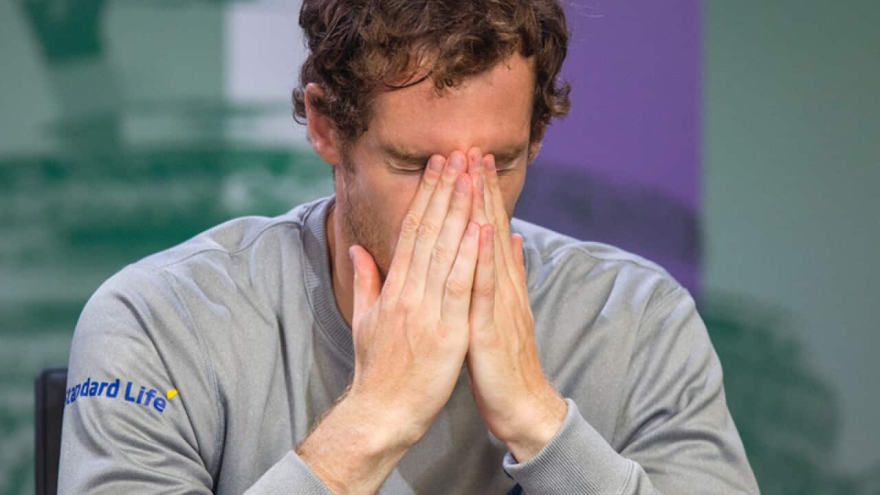 Andy Murray lifts the Men's Singles trophy at Wimbledon