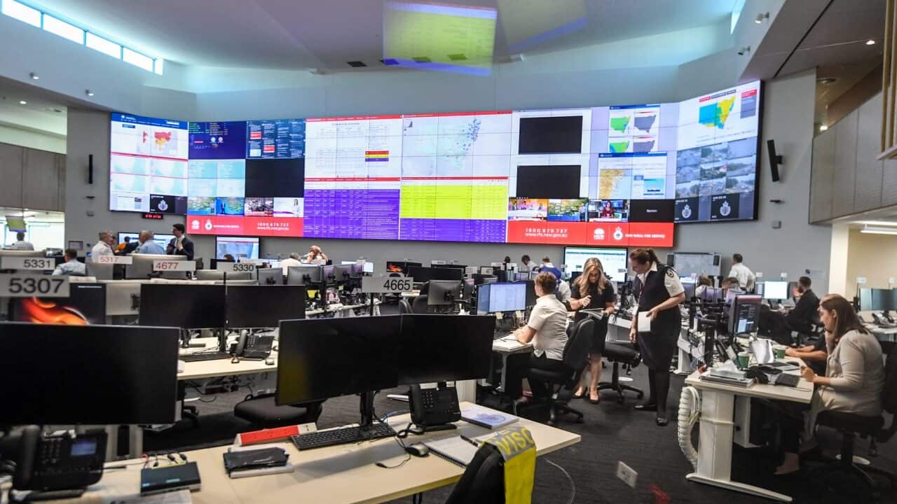 The NSW RFS control centre is seen in operation as the state is declared state of emergency in NSW
