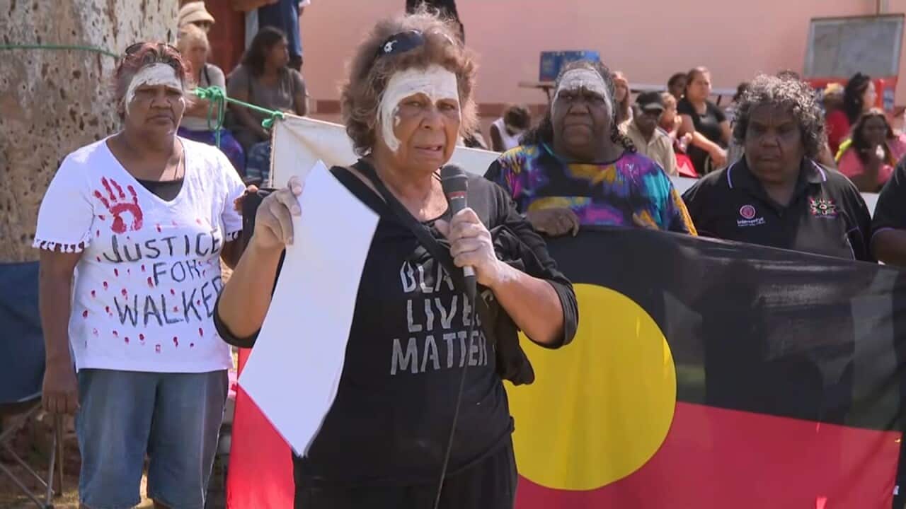 Protesters gathered in Alice Springs today to stand with the Warlpiri community.