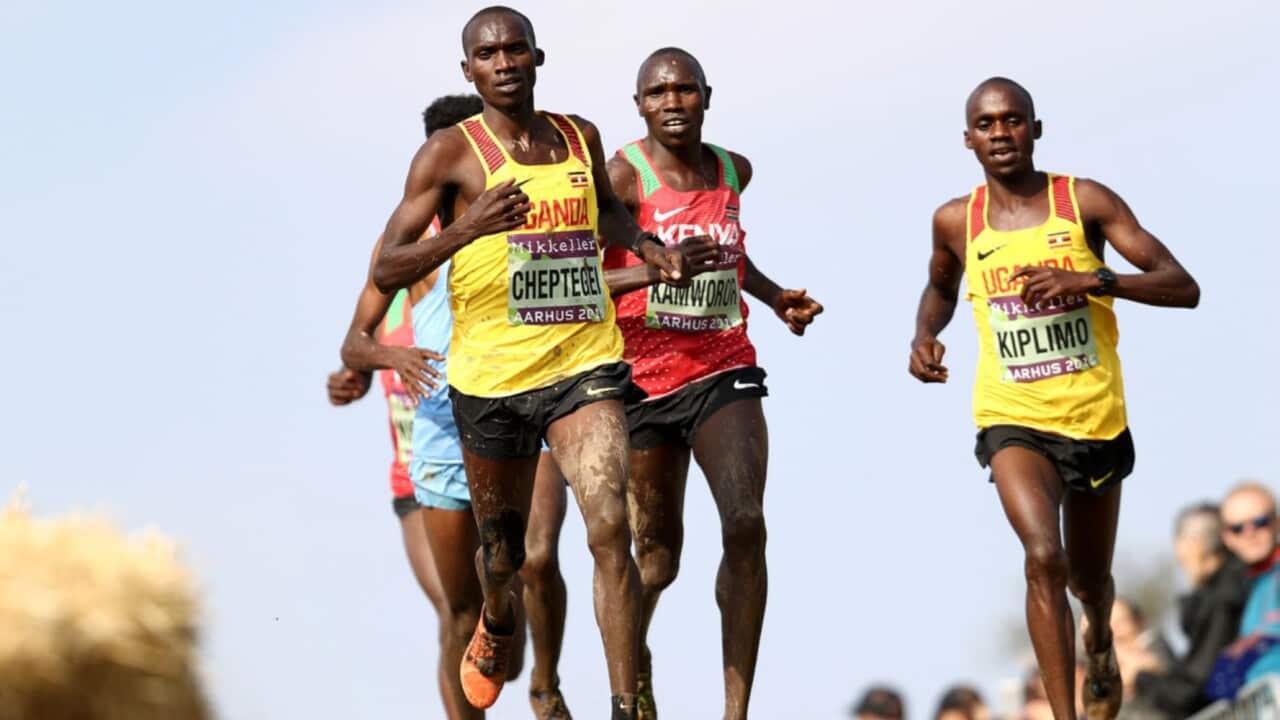 Joshua Cheptegei of Uganda leads the way during the 2019 Cross Country Championships