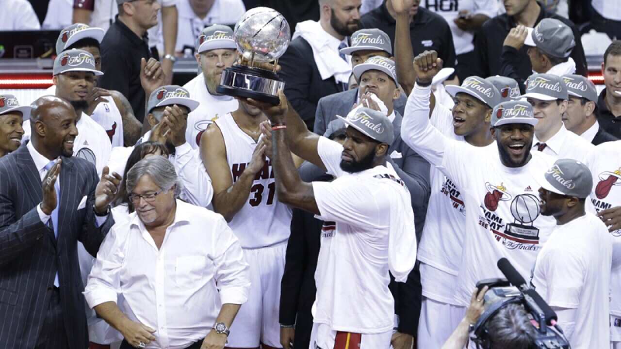 Miami Heat celebrate after winning the Eastern Conference championship
