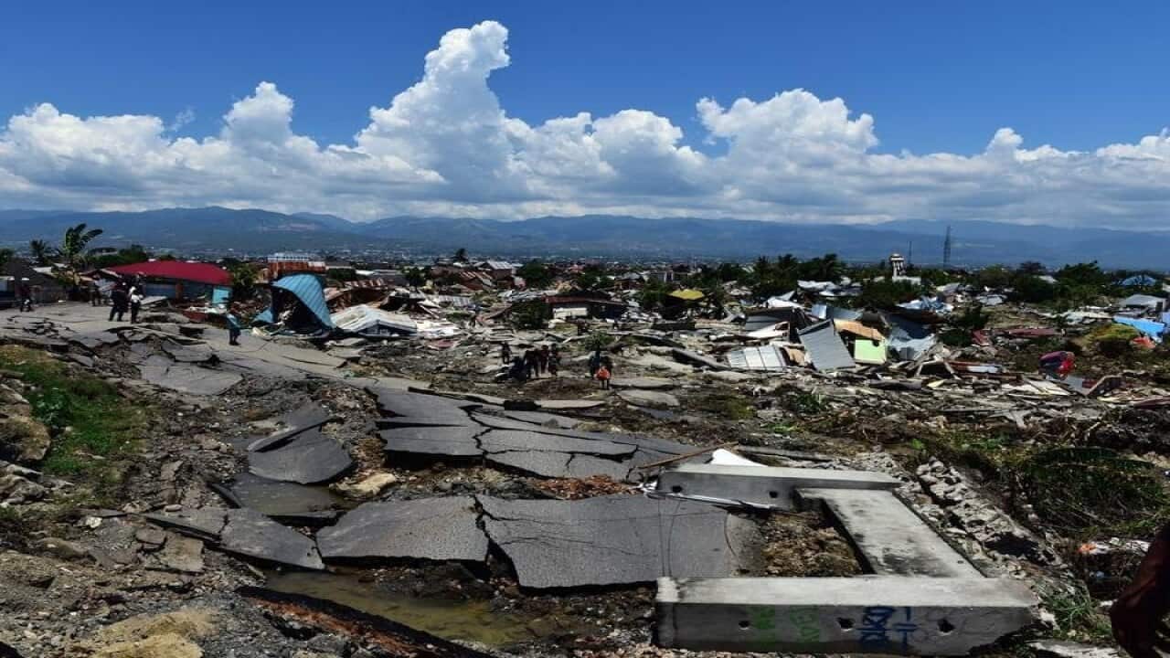 A devastated residential area in Palu, Central Sulawesi