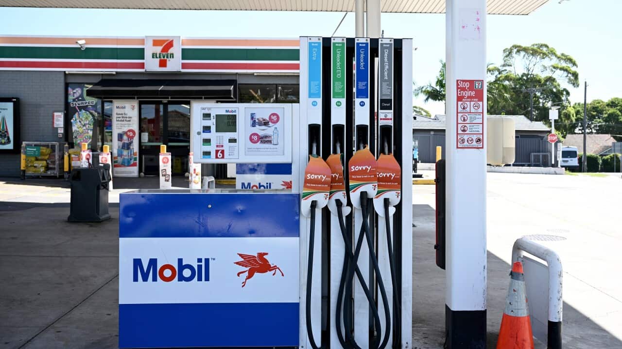 A petrol station is seen with no petrol available and all pumps out of service, at Rockdale in Sydney (AAP)