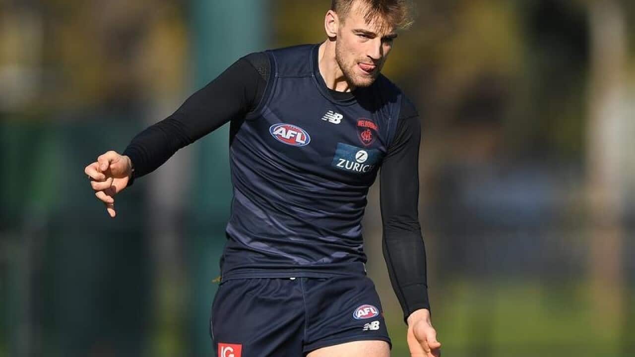 Melbourne Demons midfielder Dom Tyson