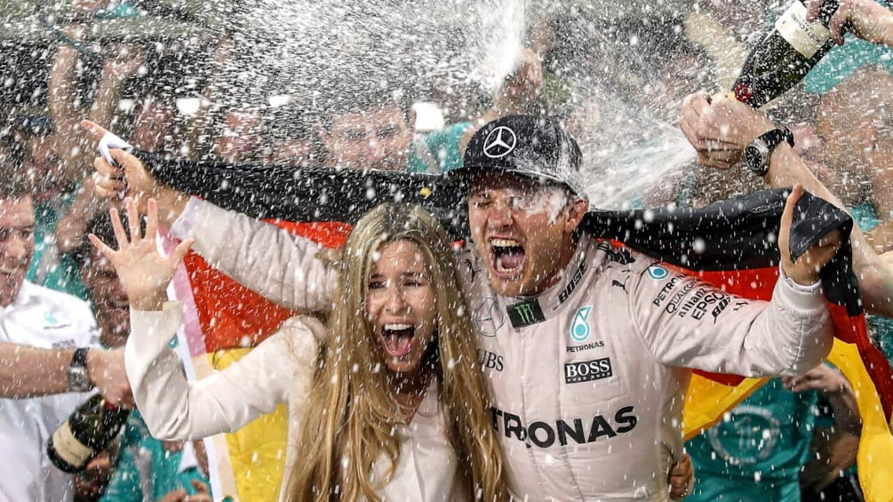 Nico Rosberg celebrating his 2016 championship win