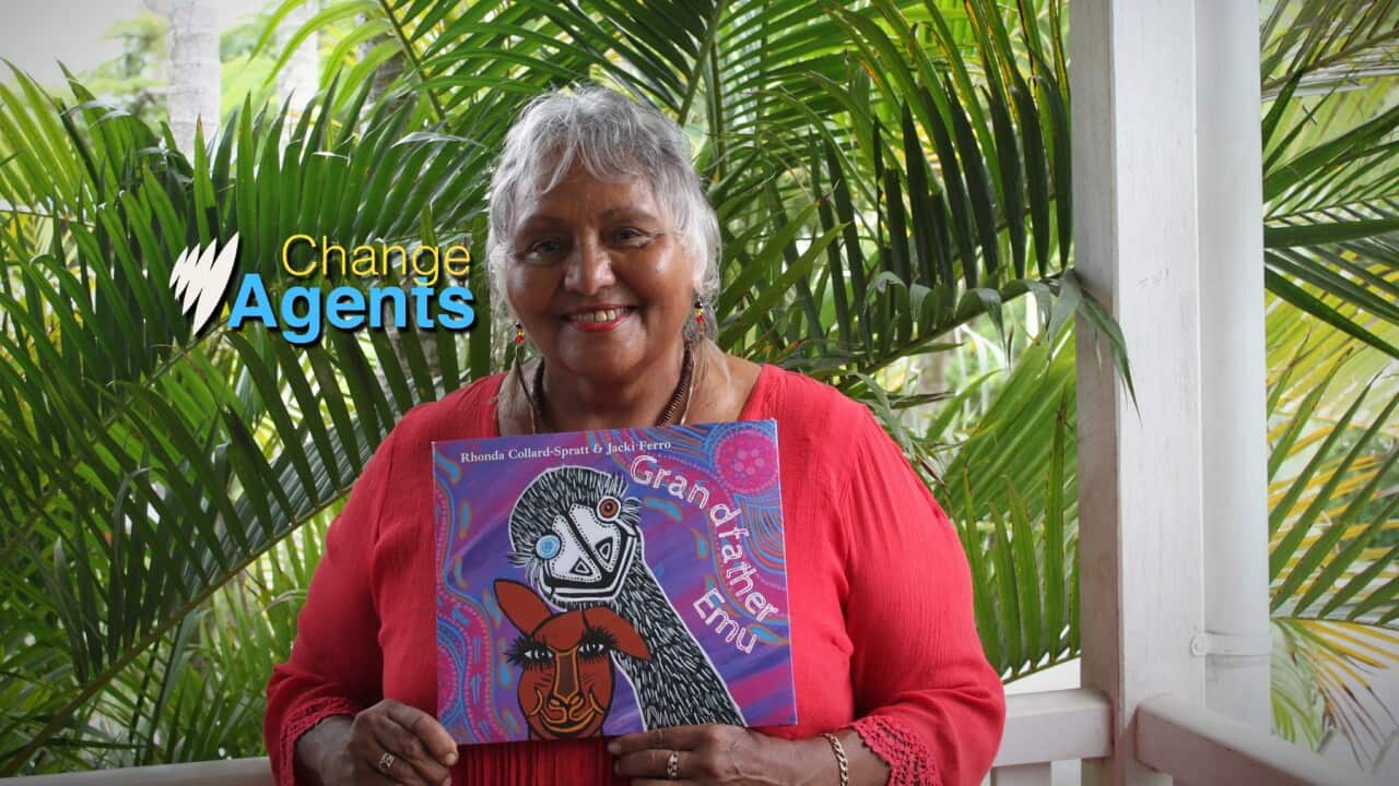 Stolen generation survivor Aunty Rhonda with her book The Grandfather Emu