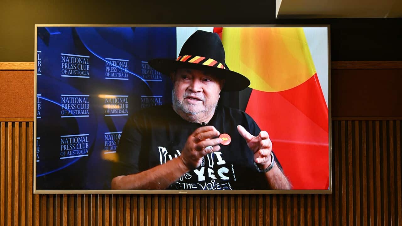 Pat Dodson speaks on a television screen.