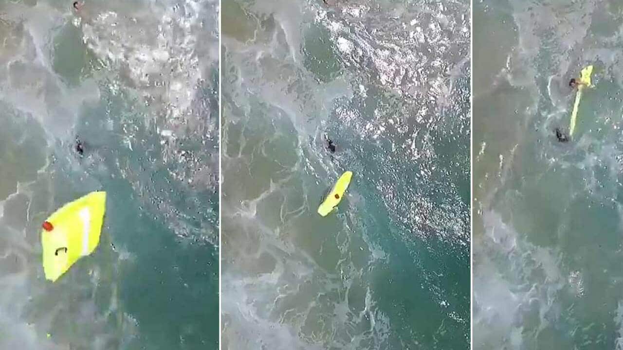Two swimmers rescued at Lennox Head on the state’s far North Coast using the 'Little Ripper UAV' drone.