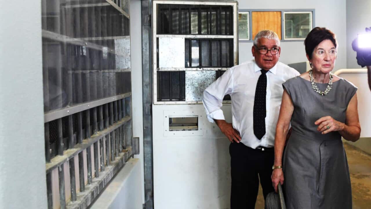 File image of Commissioner Mick Gooda and Commissioner Margaret White during their tour of the former Don Dale Youth Detention facilities in the NT.