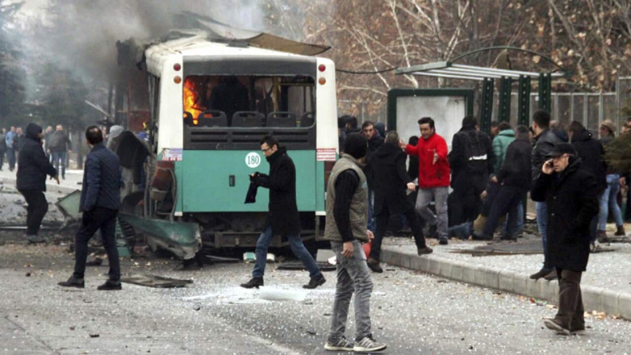 The scene of a car bomb attack in central Turkey