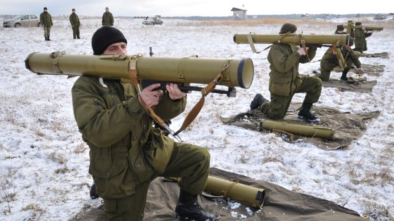 File image of Ukrainian army soldiers perform a weapons exercise at a training ground outside Lviv, western Ukraine