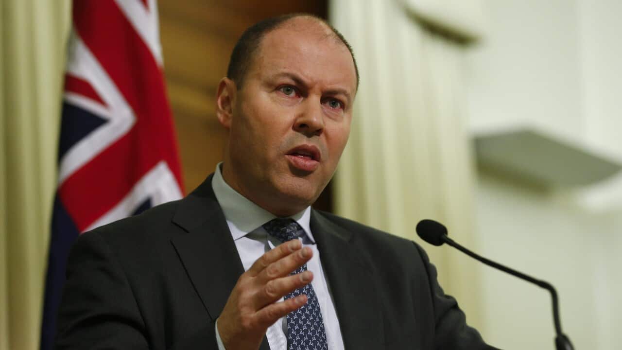 Treasurer Josh Frydenberg speaks to the media during an announcement in Melbourne.