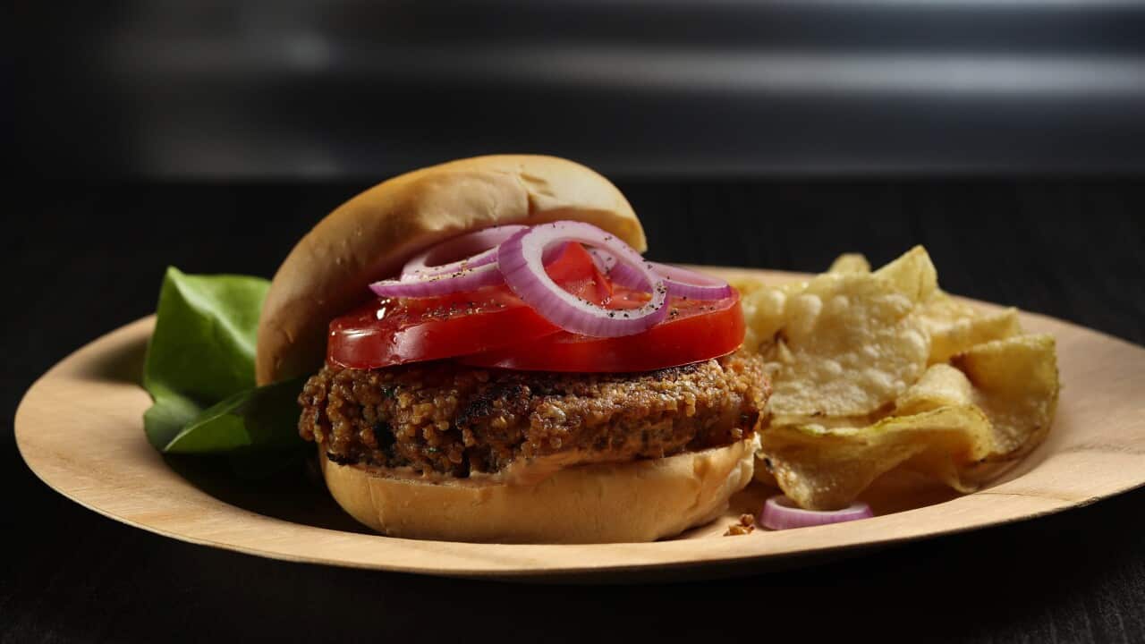A quinoa-based vegetarian burger