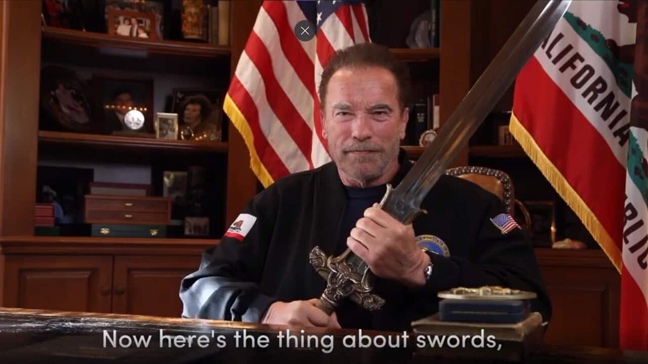 In a video address, Arnold Schwarzenegger compared US Capital rioters to the Nazis