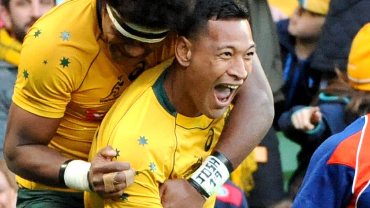 Wallabies players celebrate