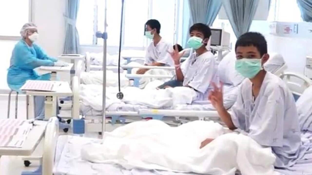 The "Wild Boars" soccer team recovering in hospital after their ordeal.