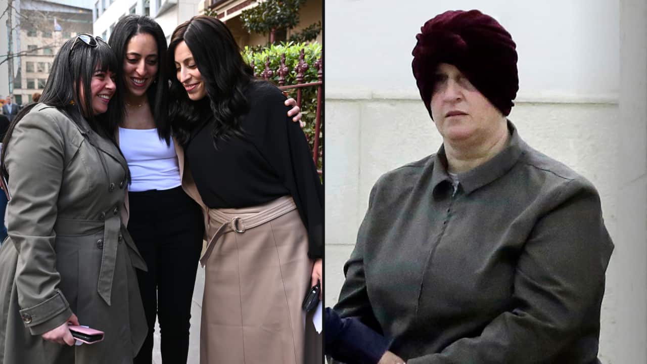 Composite image of Dassi Erlich, Elly Sapper and Nicole Meyer on one side, and Malka Leifer on the other.