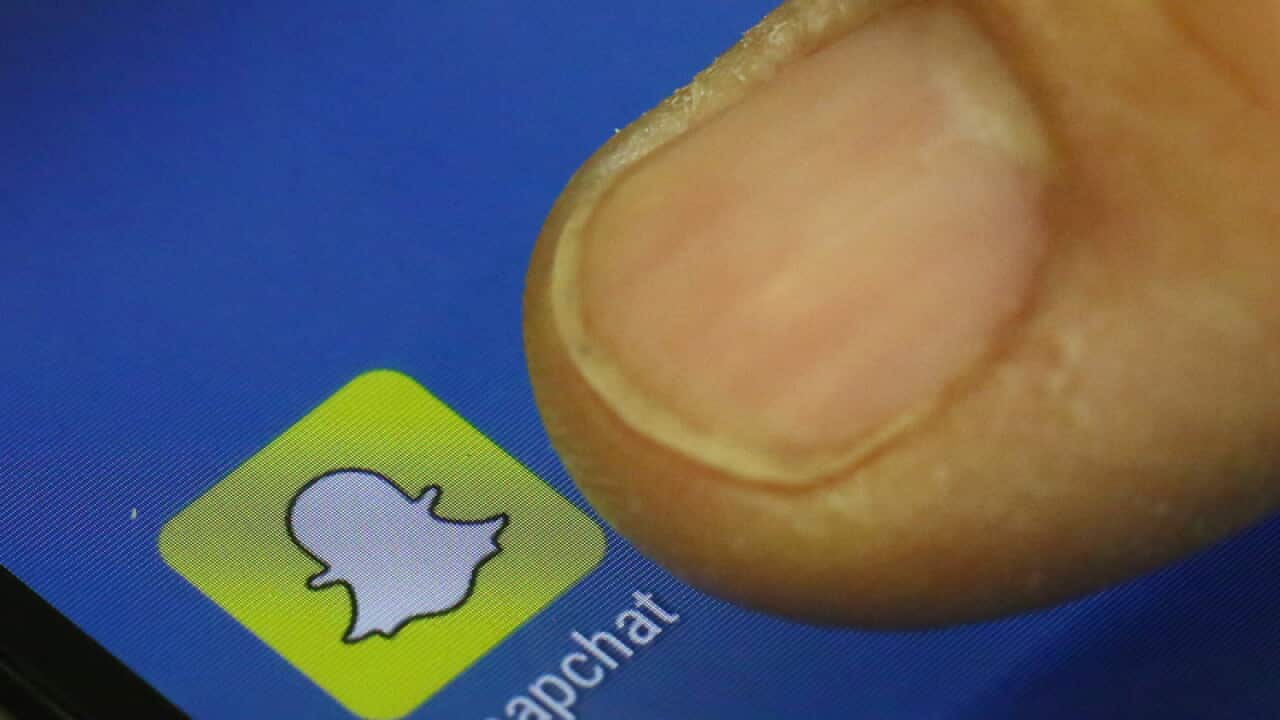 The logo of messaging app Snapchat